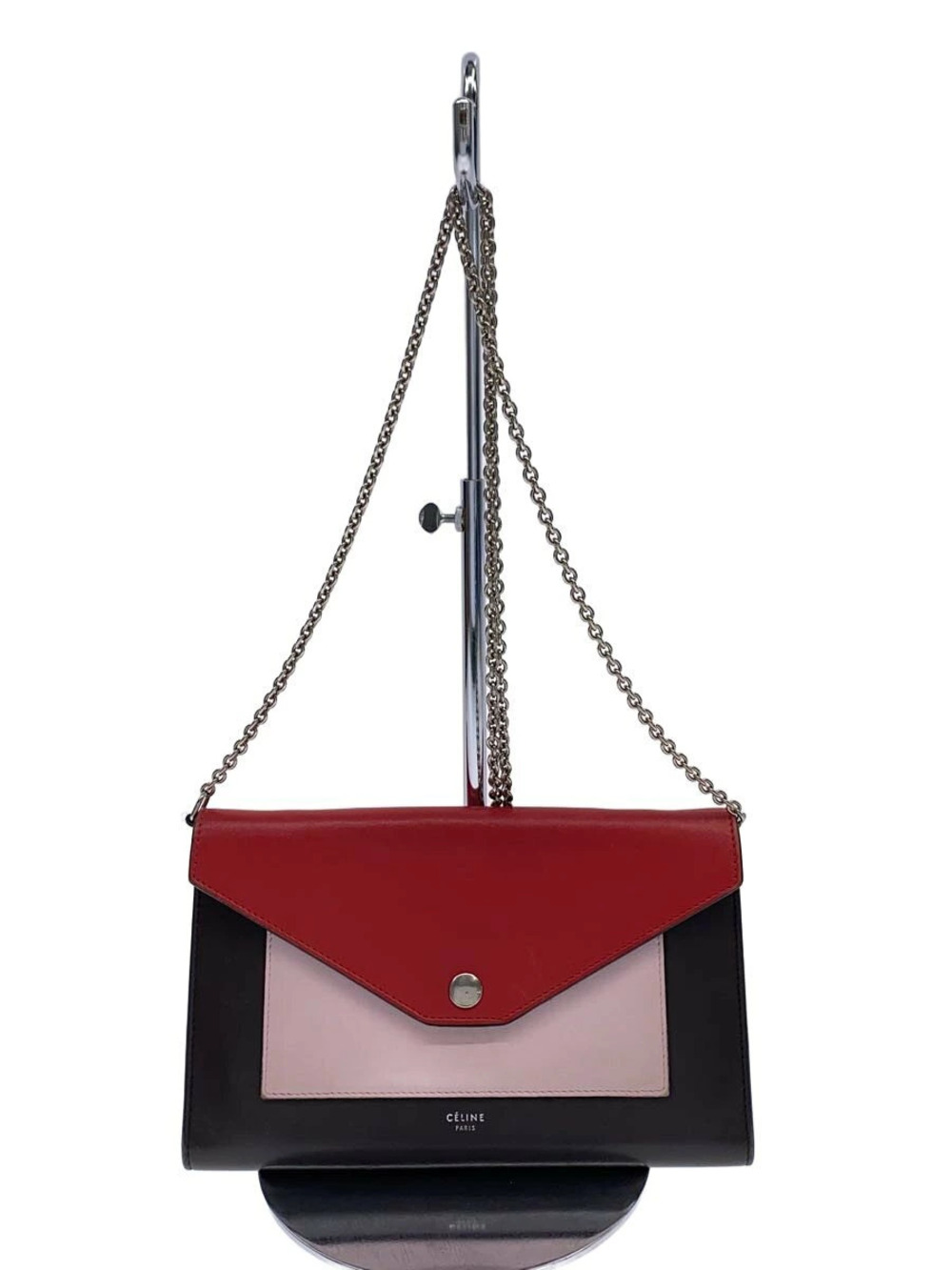 Celine Chain Wallet Purse Leather Shows Red